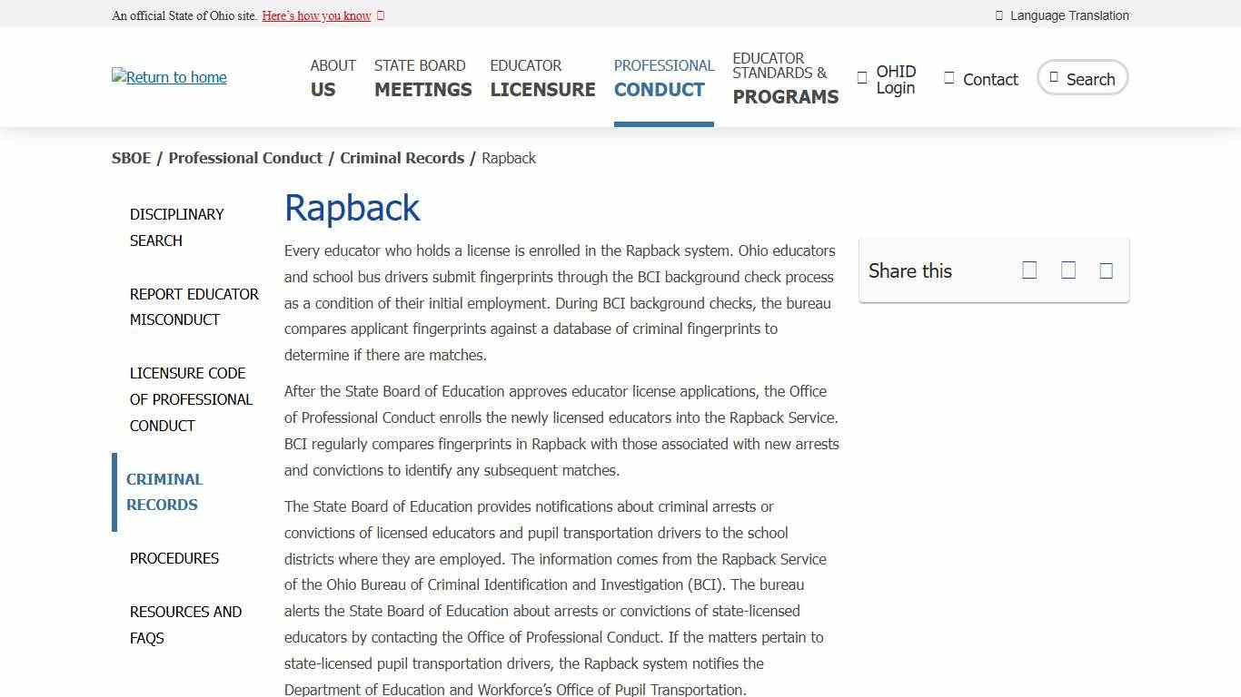 Rapback State Board of Education